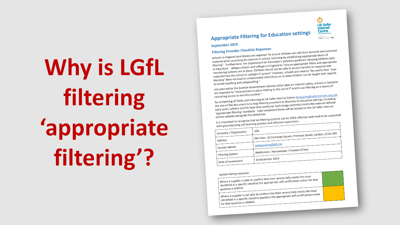 Why is LGfL filtering 'appropriate filtering'